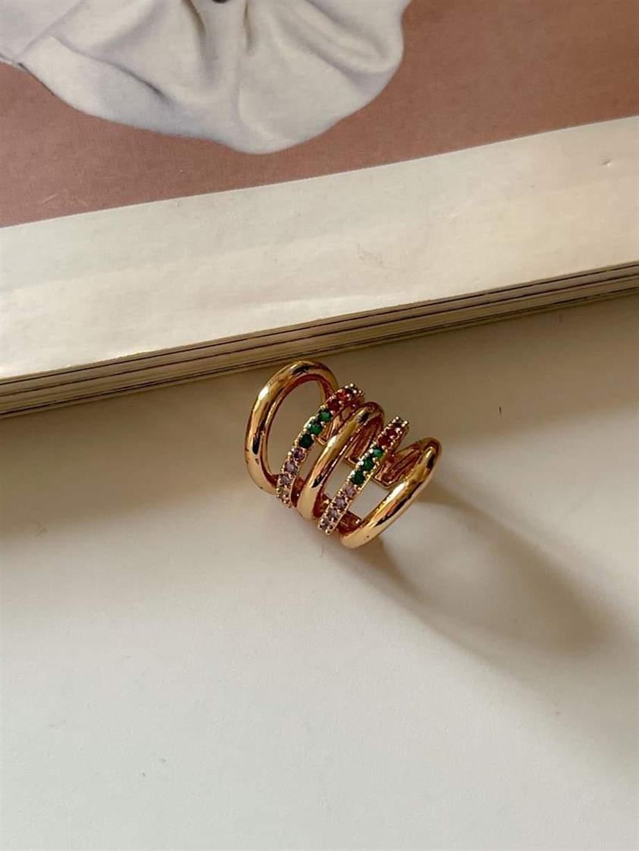 Özel Kaplama Renkli Taşlı Tek Ear Cuff Küpe 