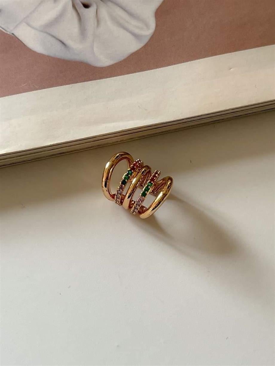 Özel Kaplama Renkli Taşlı Tek Ear Cuff Küpe 