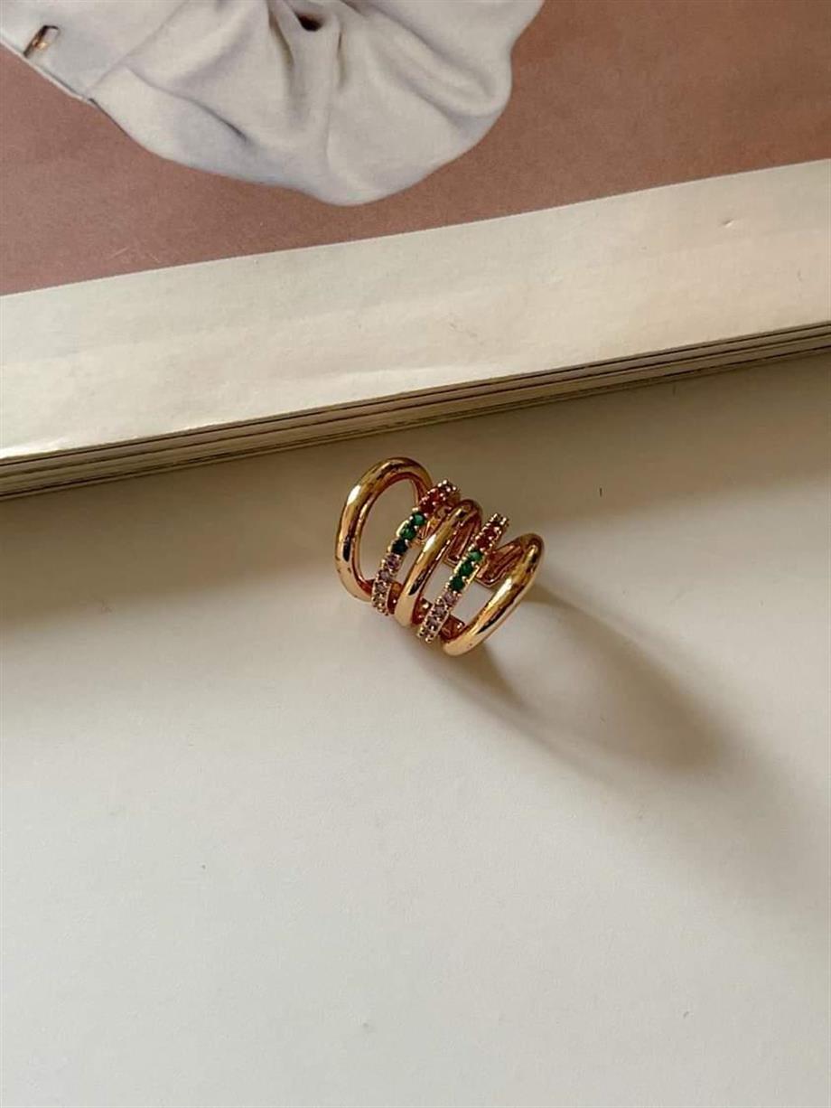 Özel Kaplama Renkli Taşlı Tek Ear Cuff Küpe 