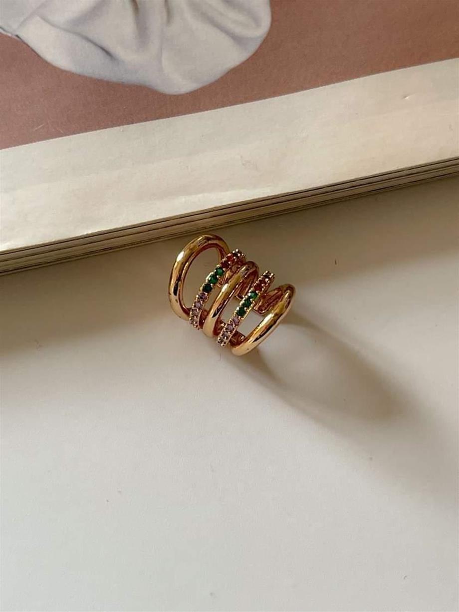 Özel Kaplama Renkli Taşlı Tek Ear Cuff Küpe 