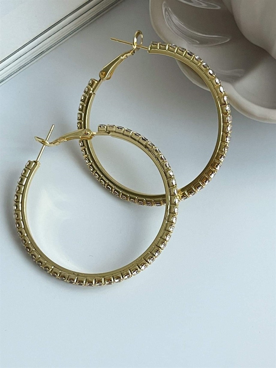 Özel Kaplama Tam Tur Zirkon Taşlı Halka Küpe (4.30 Cm)