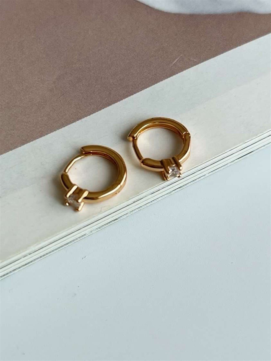 Özel Kaplama Tek Taşlı Mini Halka Küpe (1 Cm)