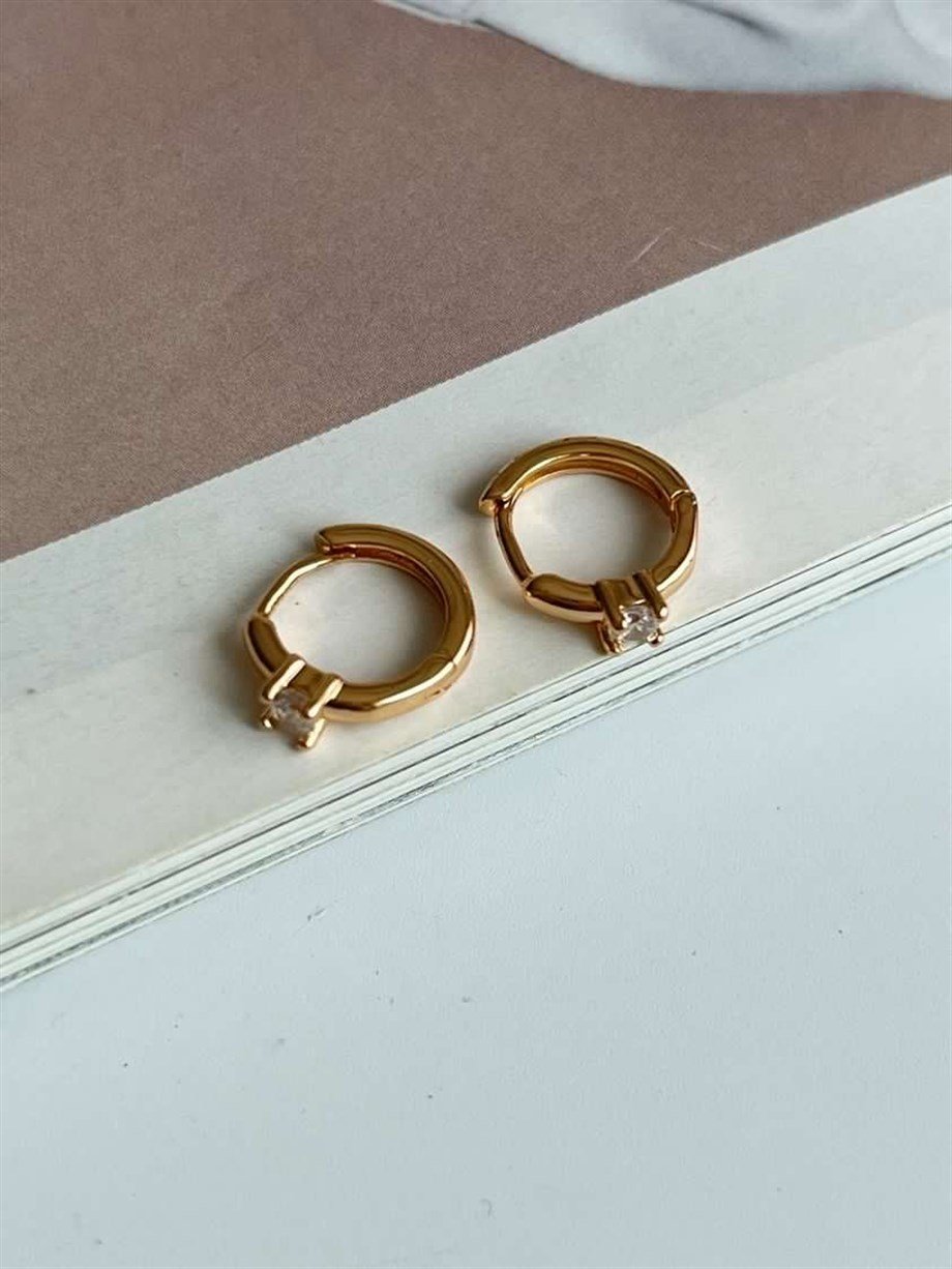 Özel Kaplama Tek Taşlı Mini Halka Küpe (1 Cm)