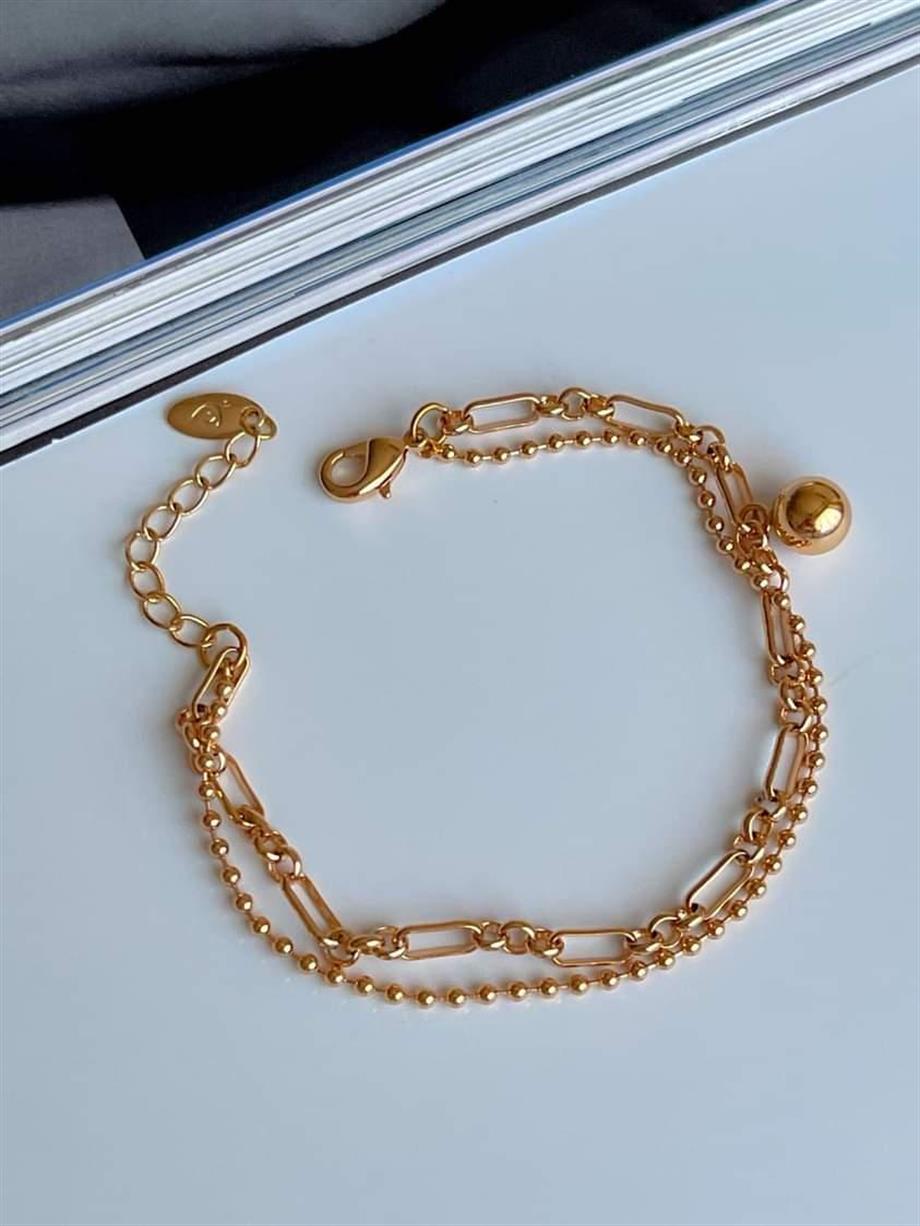 Özel Kaplama Topçuklu İkili Birleşik  Kombin Bileklik (21 Cm)