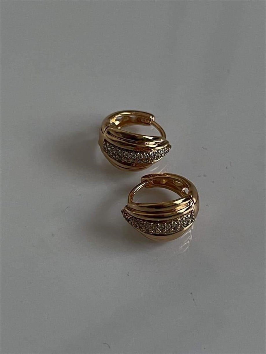 Özel Kaplama Vintage Zirkon Taşlı Küpe (1 Cm)