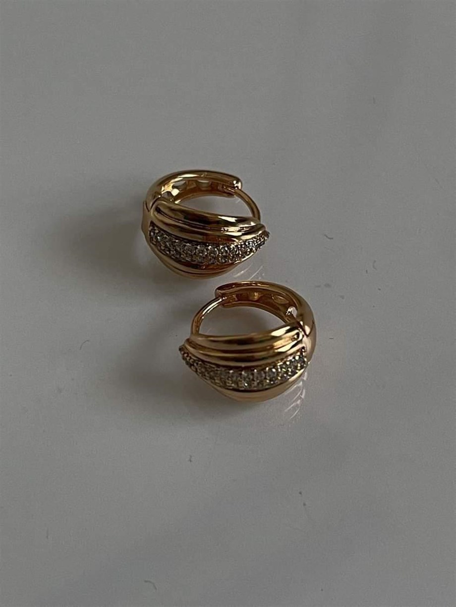 Özel Kaplama Vintage Zirkon Taşlı Küpe (1 Cm)