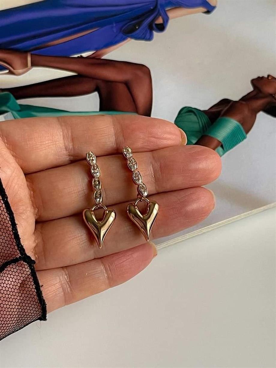 Özel Kaplama Xuping Baget Taşlı Kalpli Küpe (3.5 Cm)