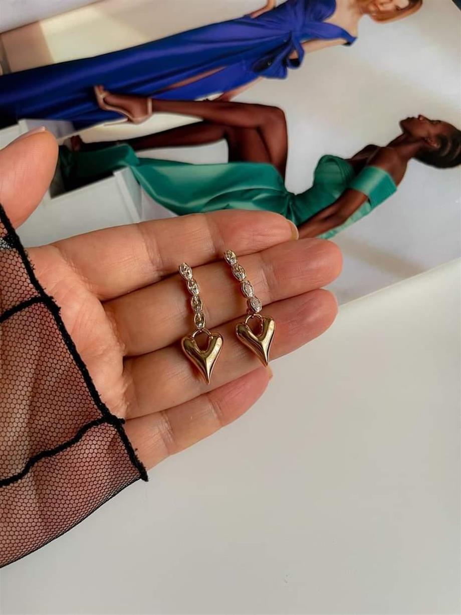 Özel Kaplama Xuping Baget Taşlı Kalpli Küpe (3.5 Cm)