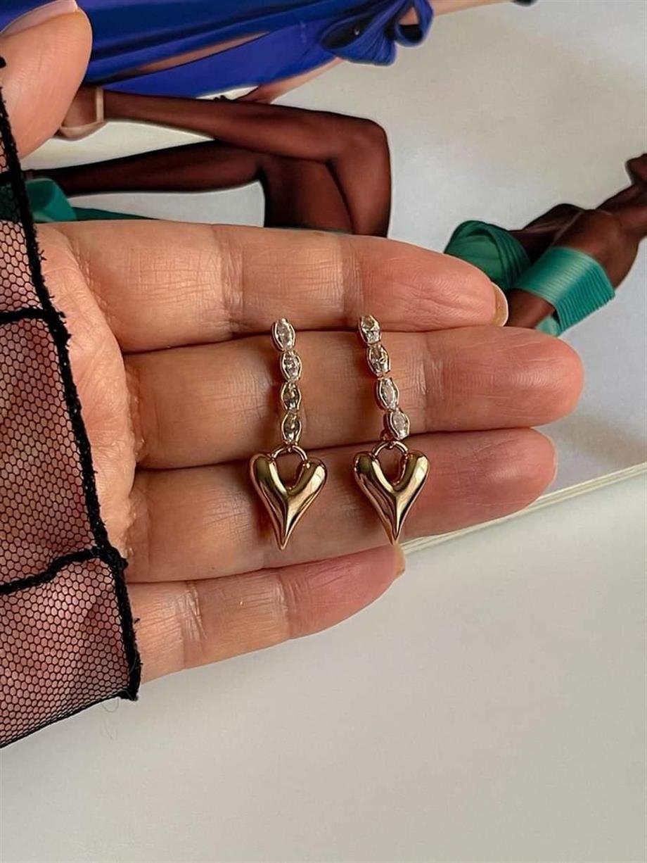 Özel Kaplama Xuping Baget Taşlı Kalpli Küpe (3.5 Cm)