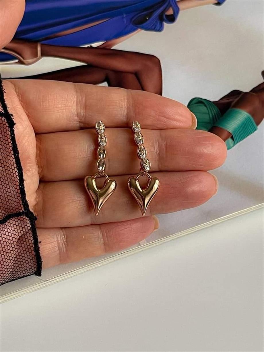 Özel Kaplama Xuping Baget Taşlı Kalpli Küpe (3.5 Cm)