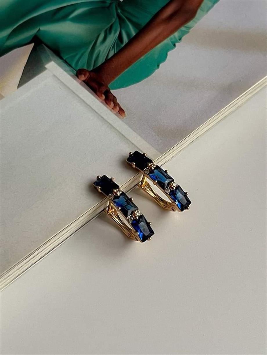 Özel Kaplama Xuping Lacivert Baget Taşlı Küpe (2 Cm)