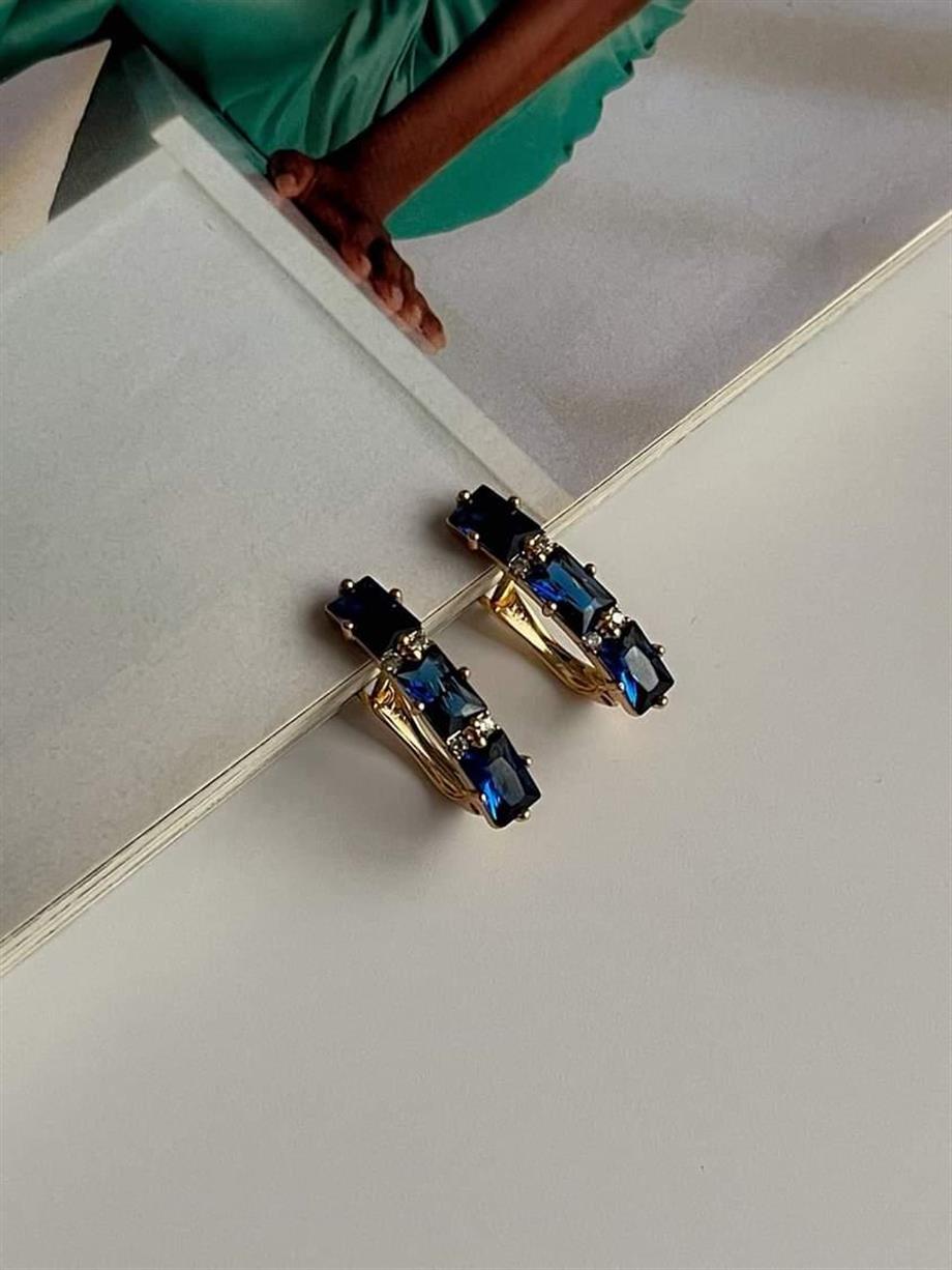 Özel Kaplama Xuping Lacivert Baget Taşlı Küpe (2 Cm)