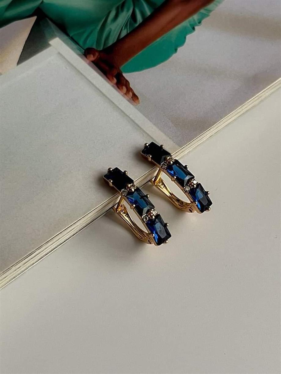 Özel Kaplama Xuping Lacivert Baget Taşlı Küpe (2 Cm)