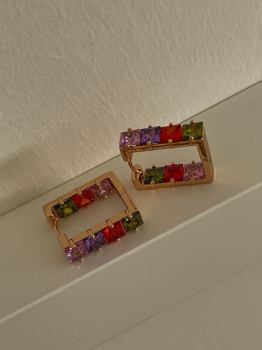 Özel Kaplama Xuping Renkli Taşlı Kare Küpe (1.90 Cm)