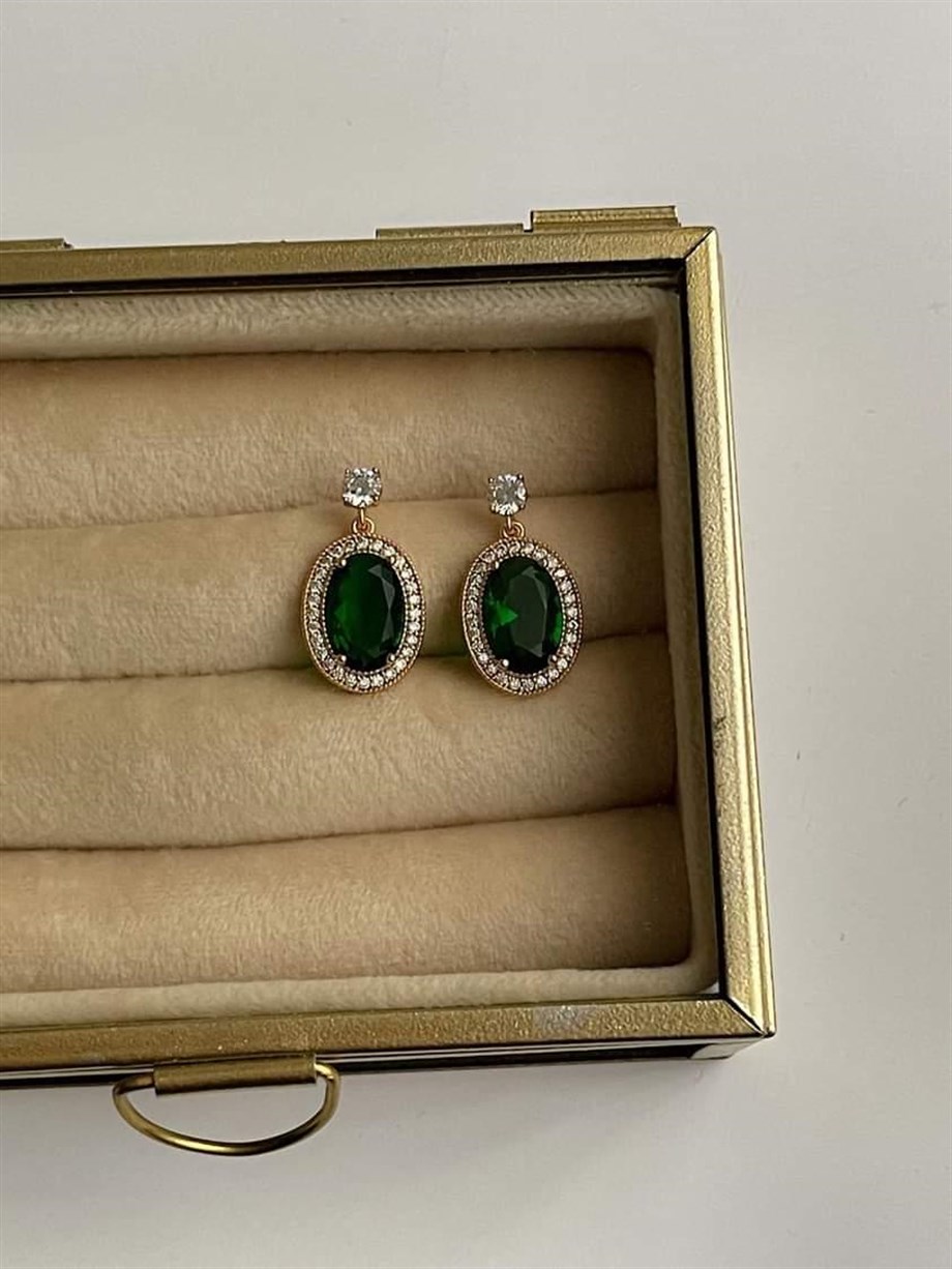 Özel Kaplama Xuping Yeşil Taşlı Küpe (2 Cm)