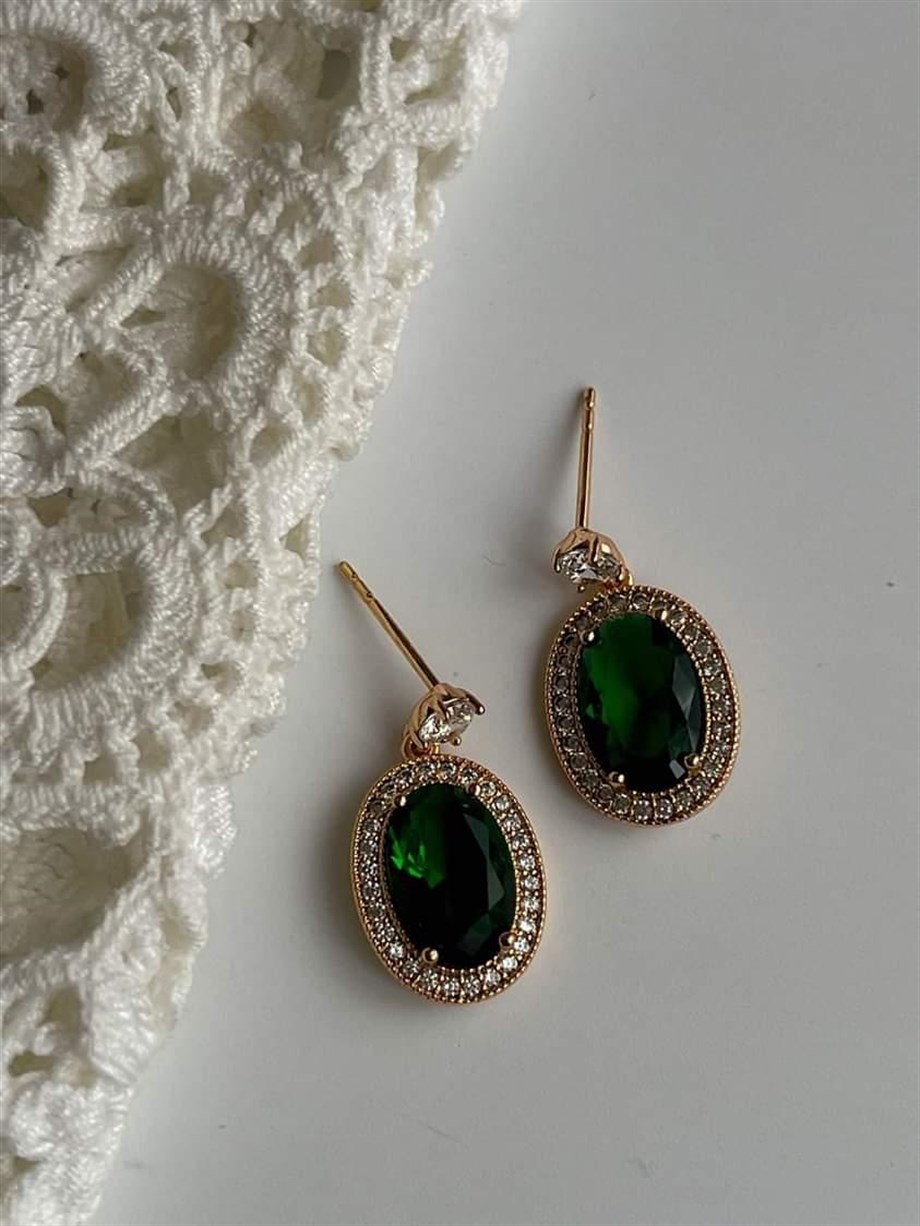 Özel Kaplama Xuping Yeşil Taşlı Küpe (2 Cm)