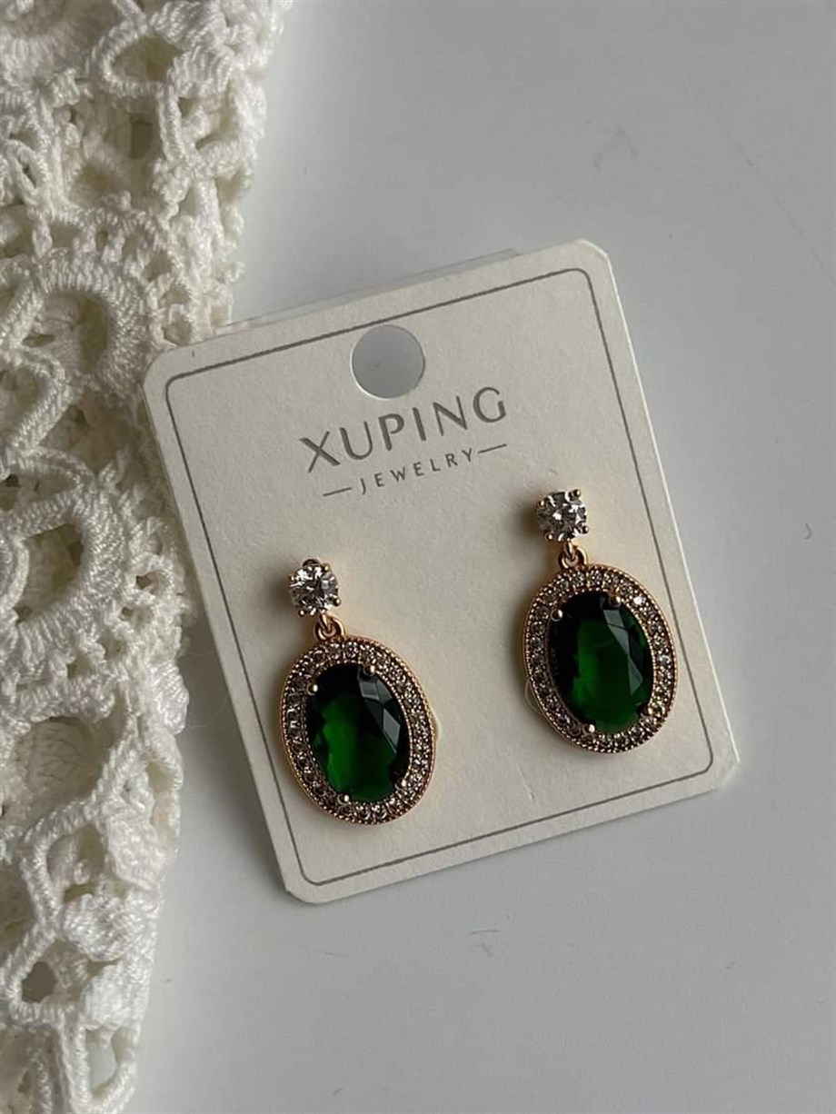 Özel Kaplama Xuping Yeşil Taşlı Küpe (2 Cm)