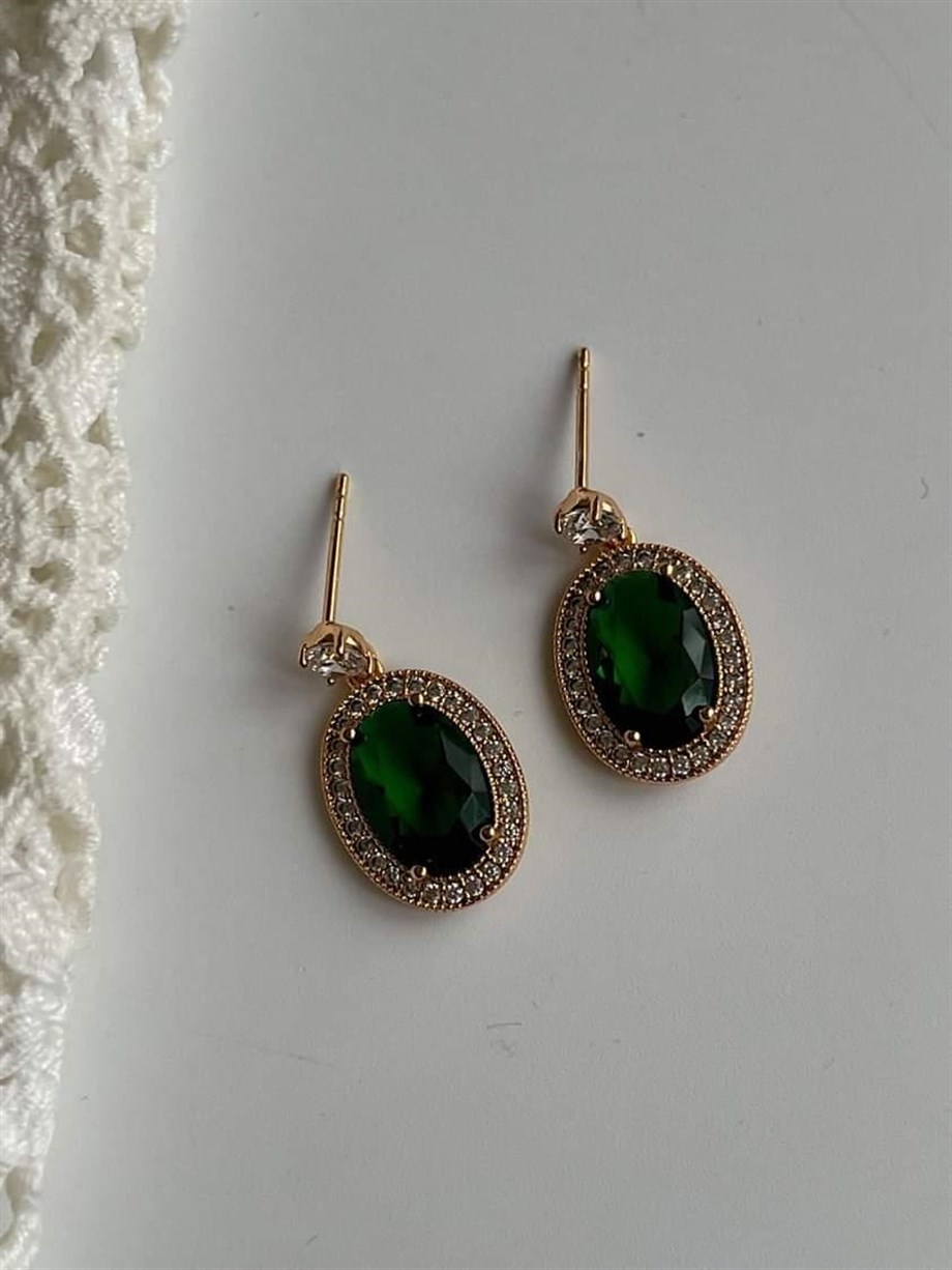 Özel Kaplama Xuping Yeşil Taşlı Küpe (2 Cm)