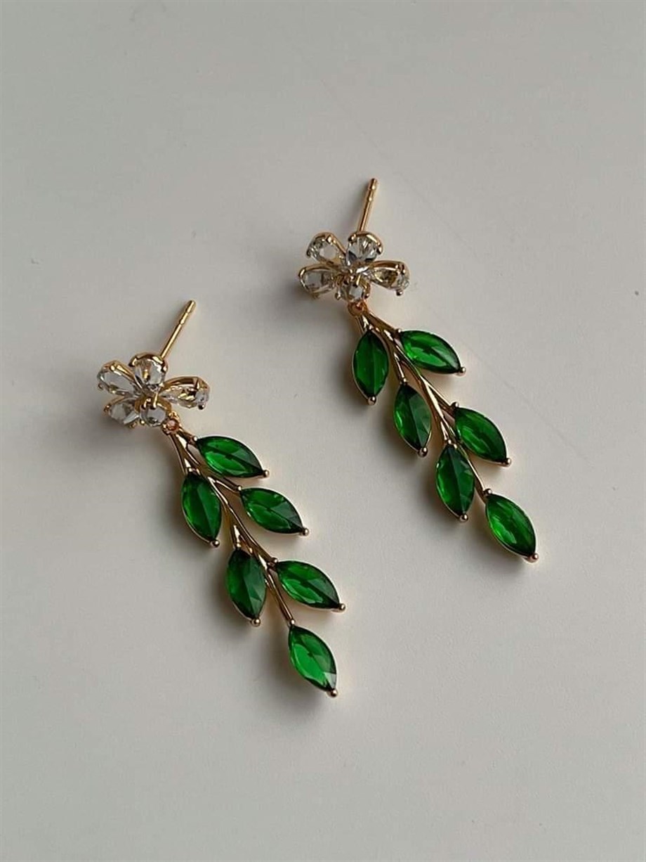 Özel Kaplama Xuping Yeşil Taşlı Küpe (4 Cm)