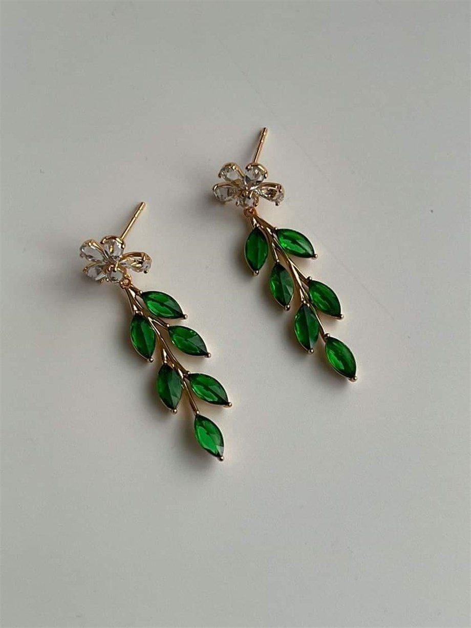 Özel Kaplama Xuping Yeşil Taşlı Küpe (4 Cm)