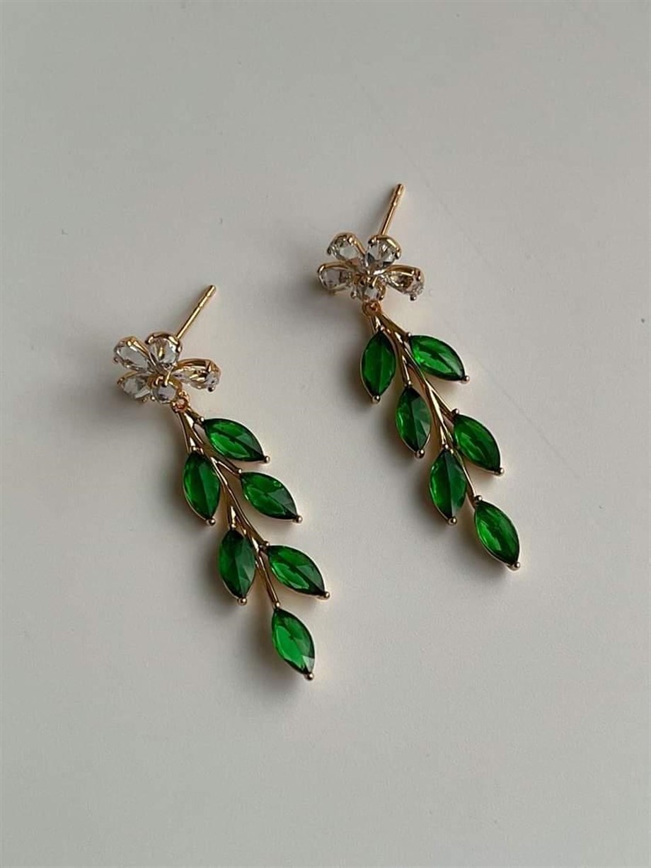 Özel Kaplama Xuping Yeşil Taşlı Küpe (4 Cm)