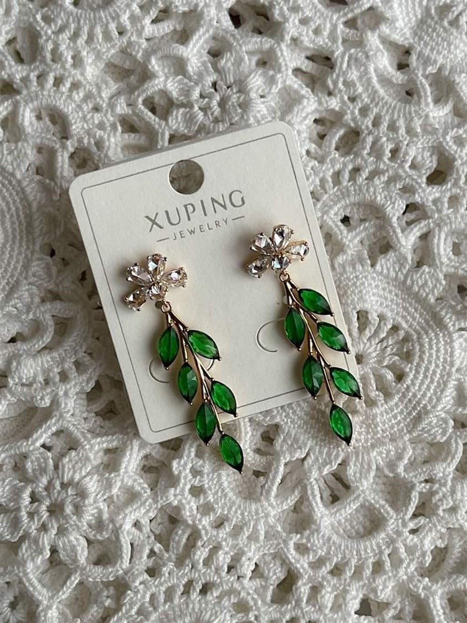 Özel Kaplama Xuping Yeşil Taşlı Küpe (4 Cm)
