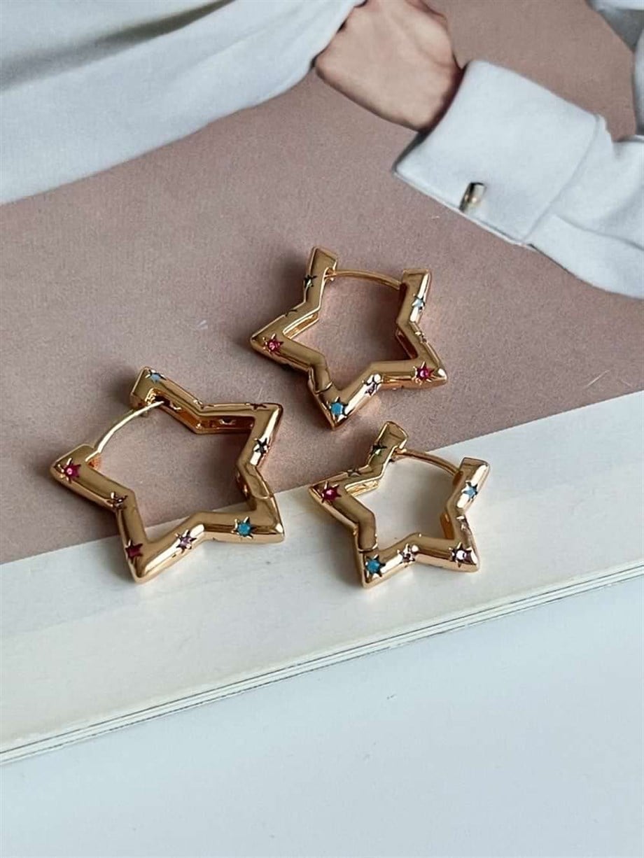 Özel Kaplama Yıldız Model Taşlı Üçlü Küpe Seti (2.40 Cm)