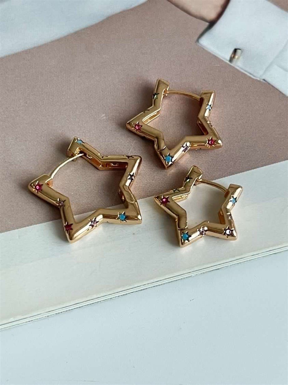 Özel Kaplama Yıldız Model Taşlı Üçlü Küpe Seti (2.40 Cm)