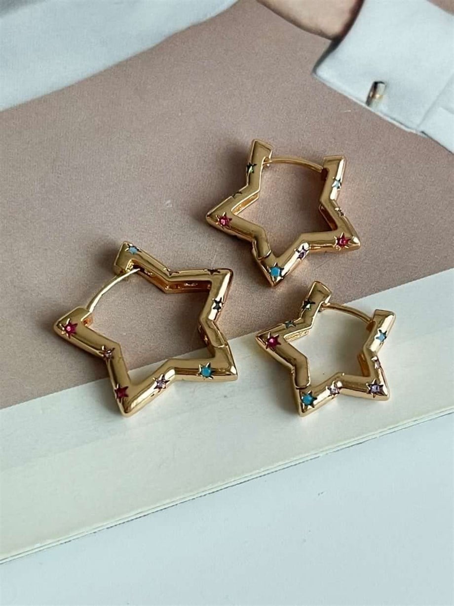 Özel Kaplama Yıldız Model Taşlı Üçlü Küpe Seti (2.40 Cm)
