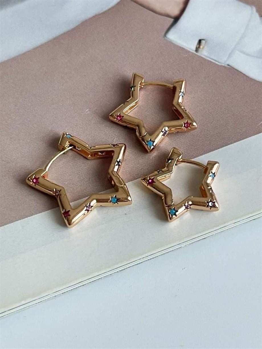 Özel Kaplama Yıldız Model Taşlı Üçlü Küpe Seti (2.40 Cm)