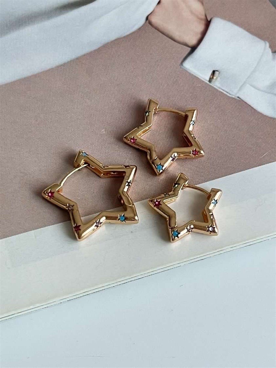 Özel Kaplama Yıldız Model Taşlı Üçlü Küpe Seti (2.40 Cm)
