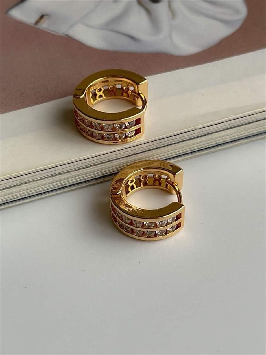 Özel Kaplama Zirkon Taşlı Halka Küpe (1 Cm)