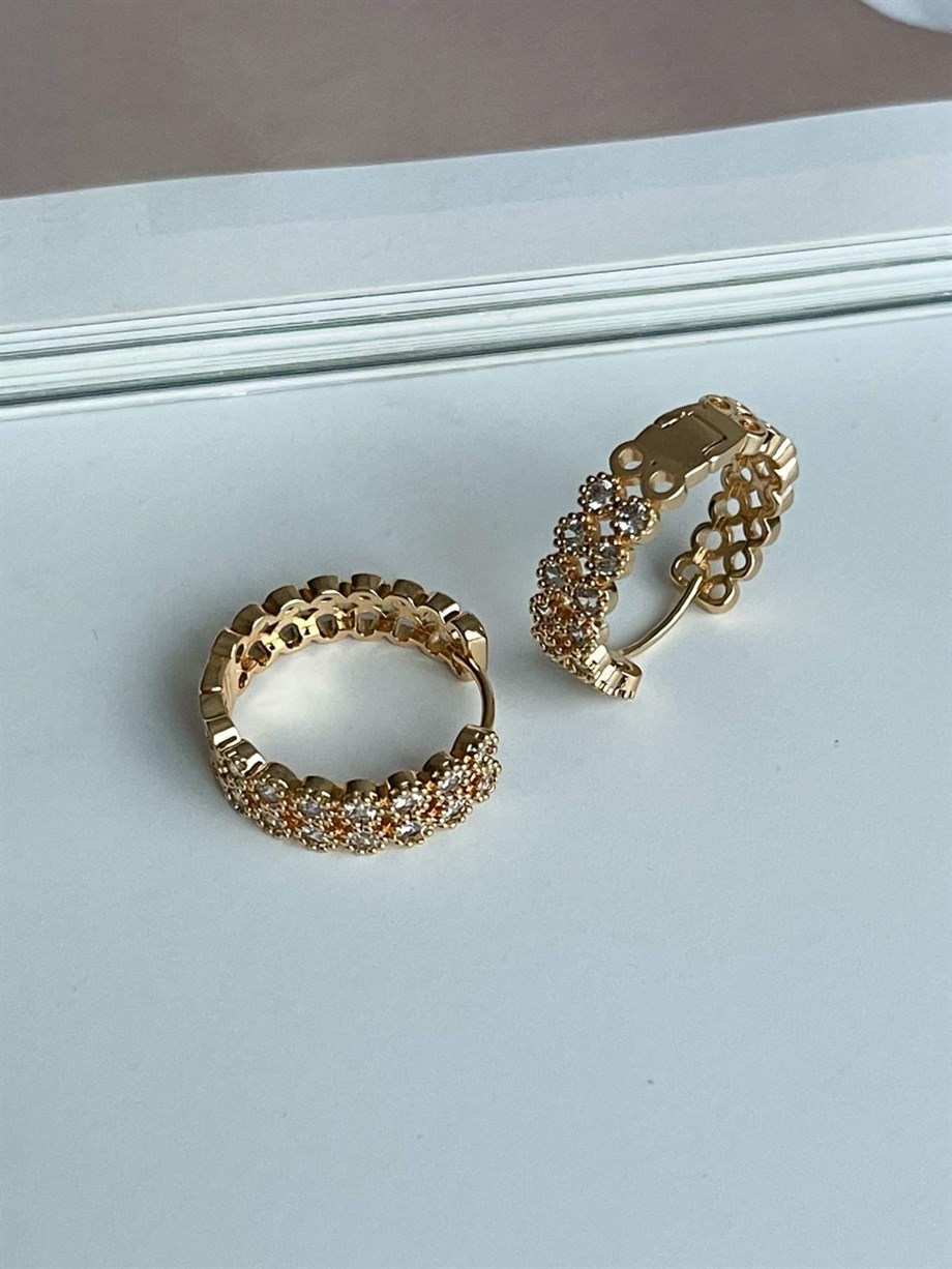 Özel Kaplama Zirkon Taşlı Halka Küpe (2.5 Cm)