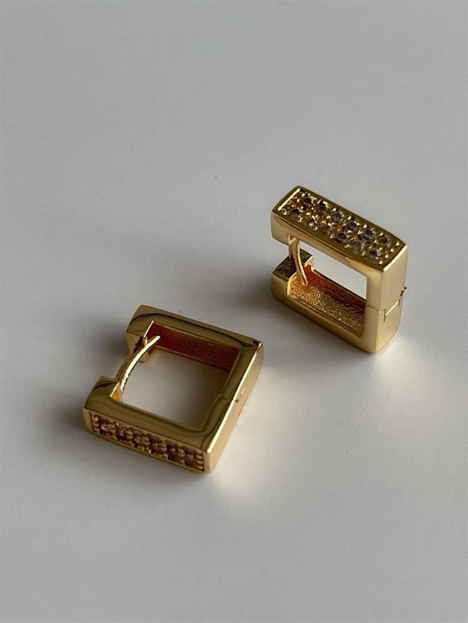 Özel Kaplama Zirkon Taşlı Kare Küpe (1.40 Cm)