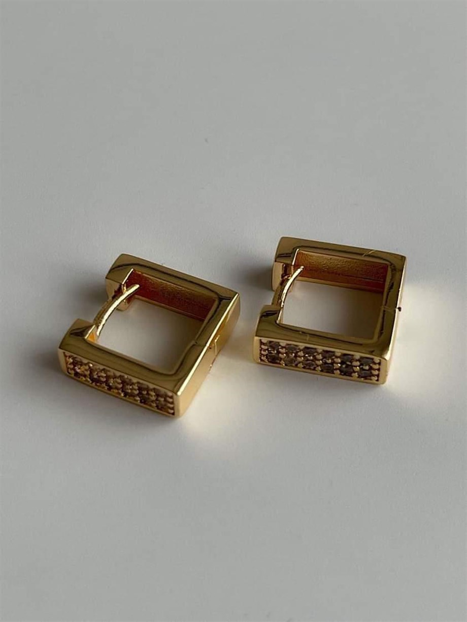 Özel Kaplama Zirkon Taşlı Kare Küpe (1.40 Cm)