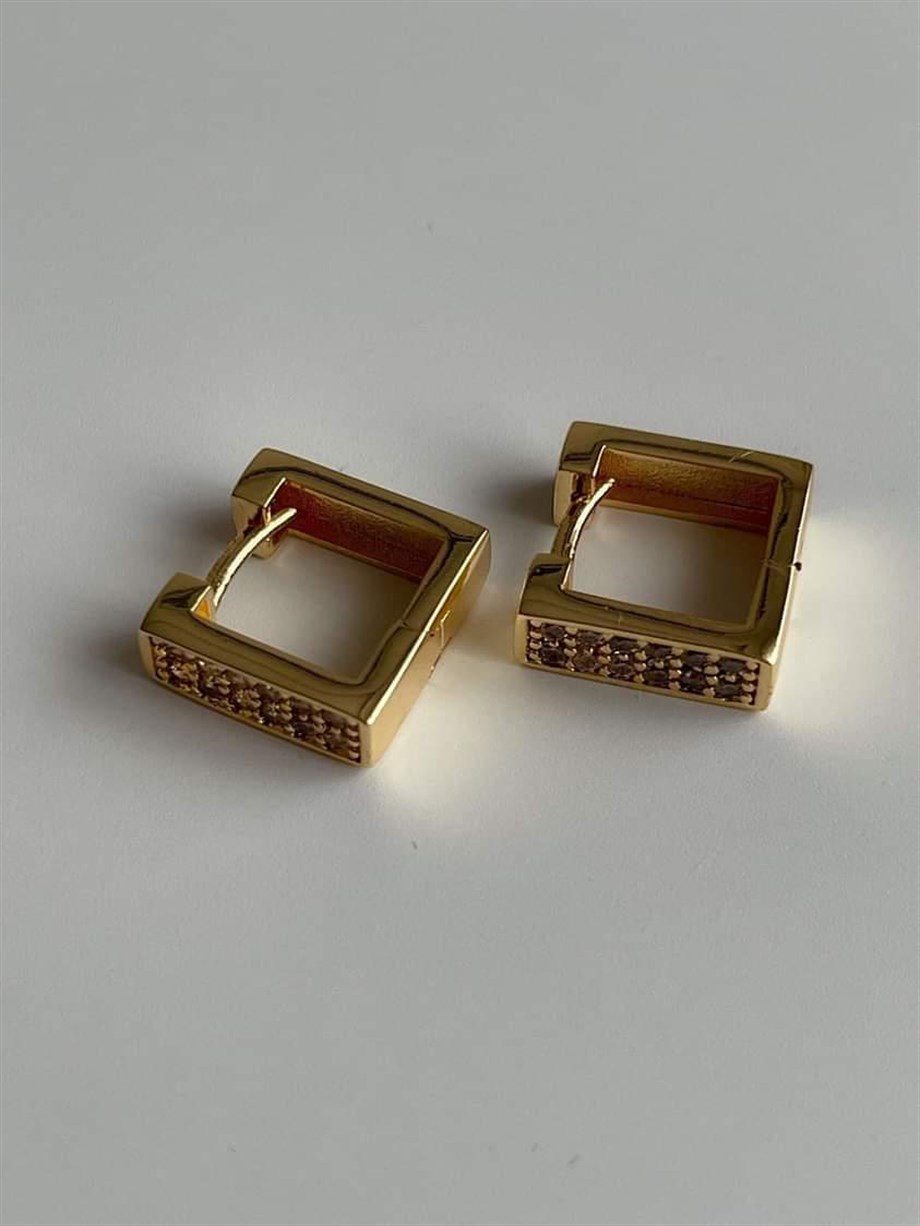 Özel Kaplama Zirkon Taşlı Kare Küpe (1.40 Cm)