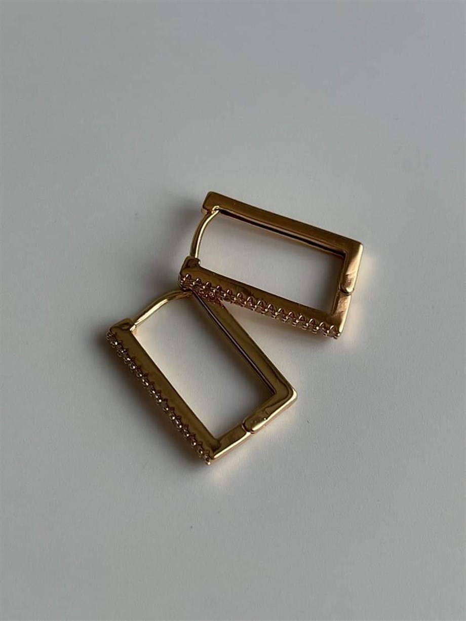 Özel Kaplama Zirkon Taşlı Kare Küpe ( 2Cm)