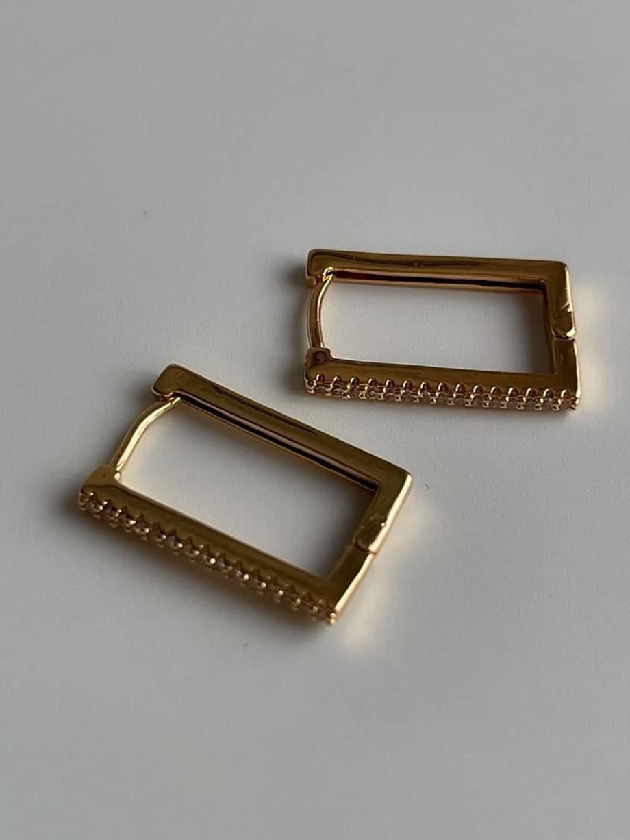 Özel Kaplama Zirkon Taşlı Kare Küpe ( 2Cm)
