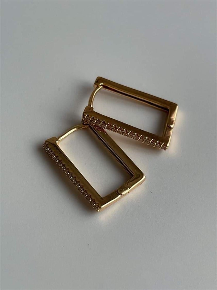 Özel Kaplama Zirkon Taşlı Kare Küpe ( 2Cm)