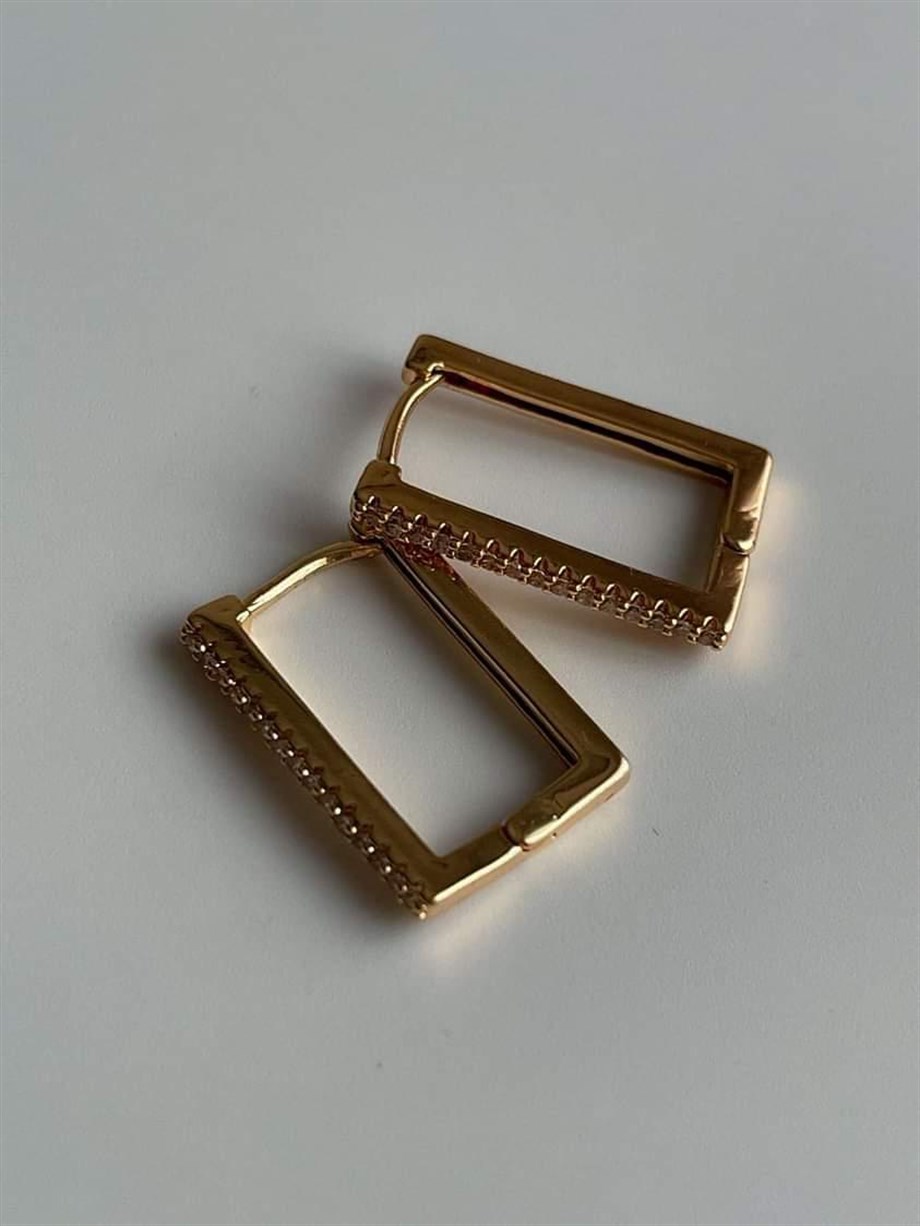 Özel Kaplama Zirkon Taşlı Kare Küpe ( 2Cm)