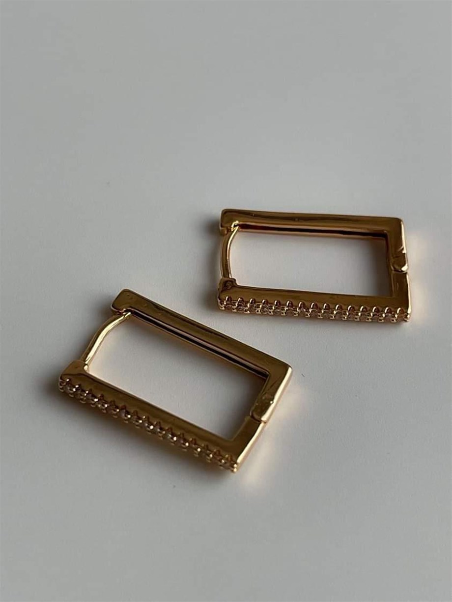 Özel Kaplama Zirkon Taşlı Kare Küpe ( 2Cm)
