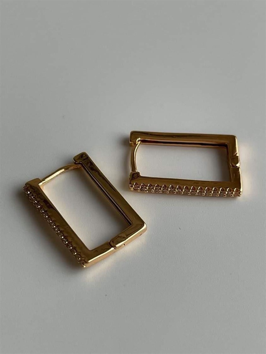 Özel Kaplama Zirkon Taşlı Kare Küpe ( 2Cm)