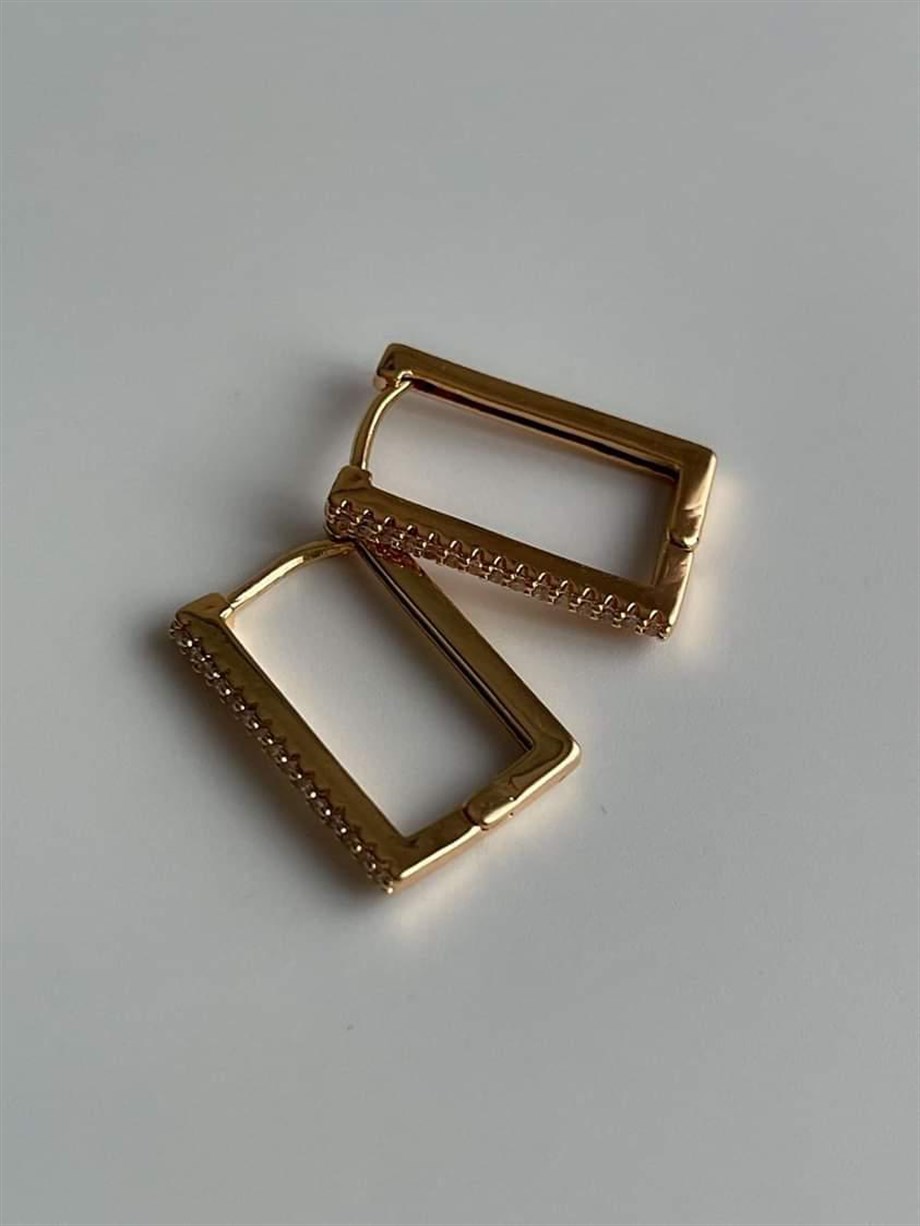 Özel Kaplama Zirkon Taşlı Kare Küpe ( 2Cm)