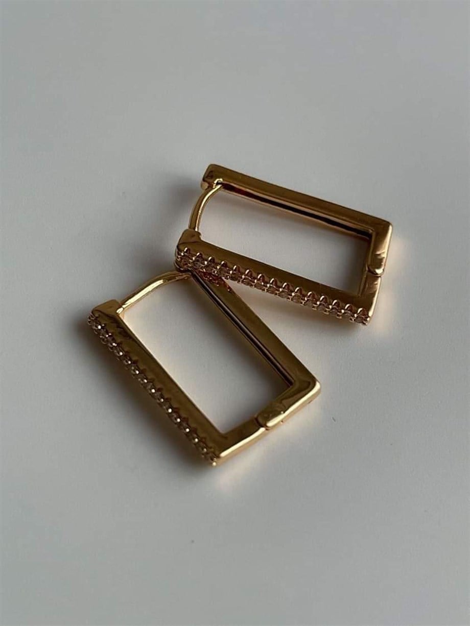 Özel Kaplama Zirkon Taşlı Kare Küpe ( 2Cm)