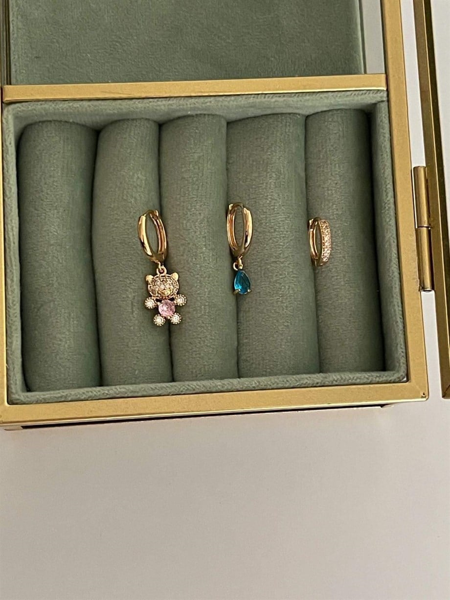 Özel Kaplama Zirkon Taşlı Teddy Üçlü Küpe Seti (2.5 Cm)