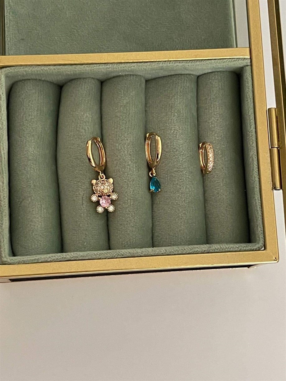 Özel Kaplama Zirkon Taşlı Teddy Üçlü Küpe Seti (2.5 Cm)