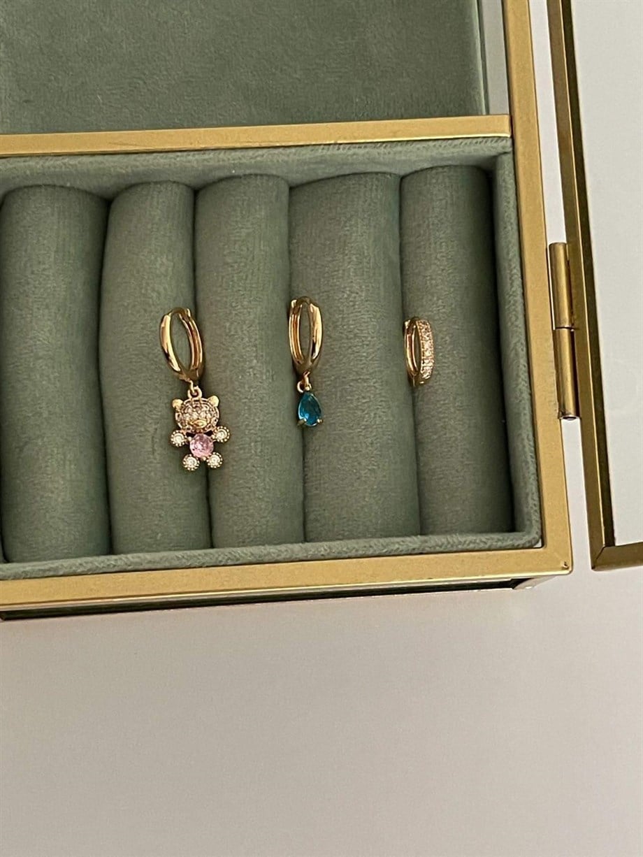 Özel Kaplama Zirkon Taşlı Teddy Üçlü Küpe Seti (2.5 Cm)