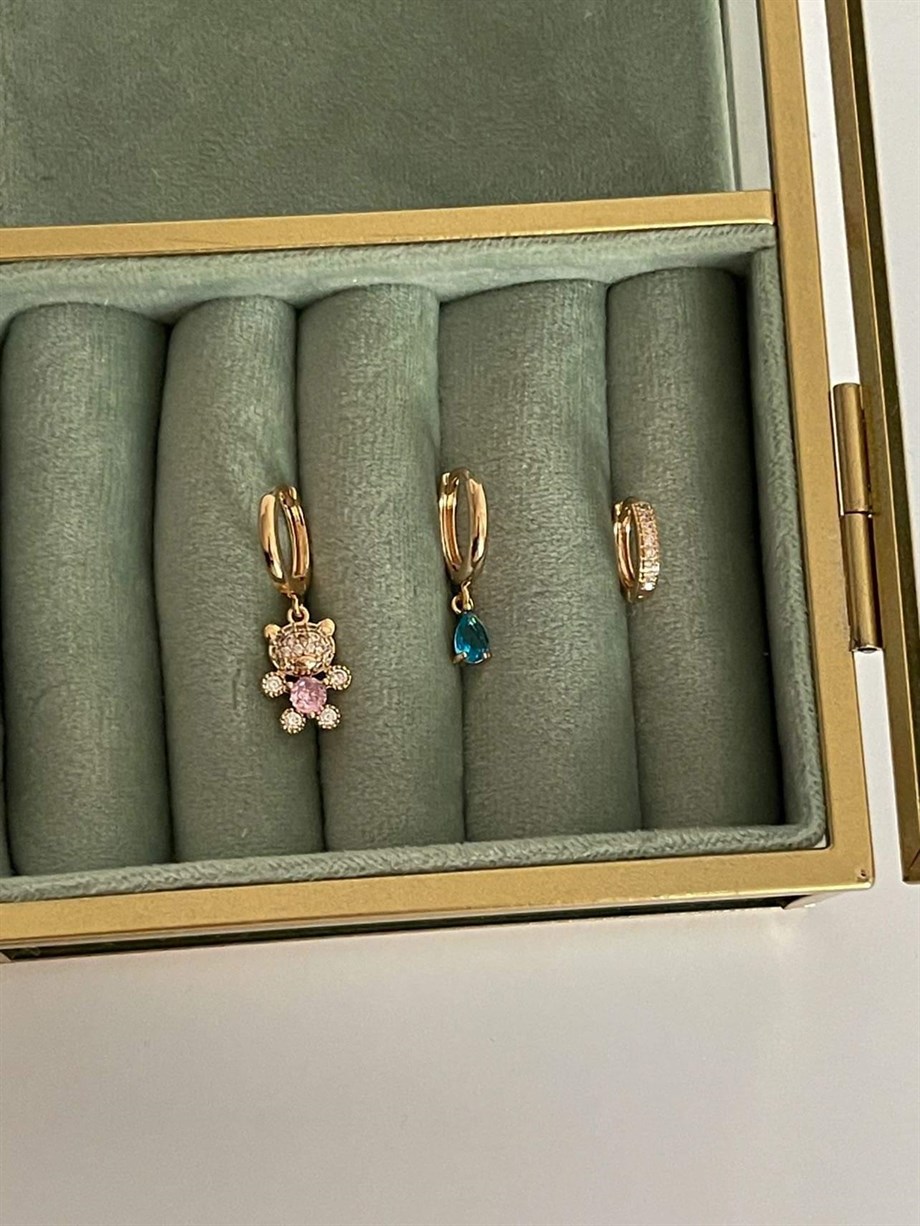 Özel Kaplama Zirkon Taşlı Teddy Üçlü Küpe Seti (2.5 Cm)