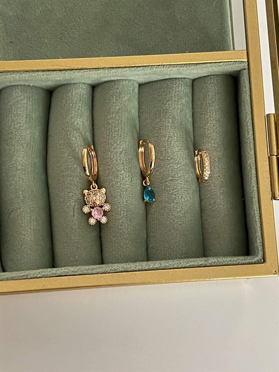 Özel Kaplama Zirkon Taşlı Teddy Üçlü Küpe Seti (2.5 Cm)