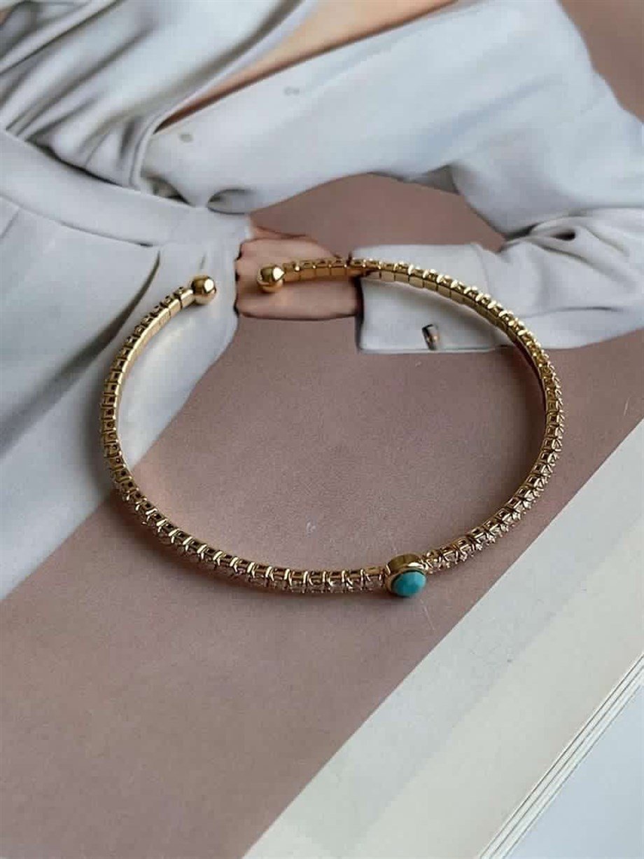Özel KaplamaMavi Taşlı Minimal Kelepçe Bileklik 